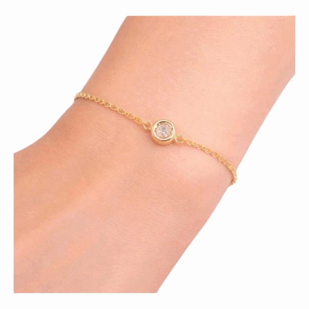 Marrin Costello Curateur Yellow Gold White Topaz Bracelet Dainty Minimal Chain